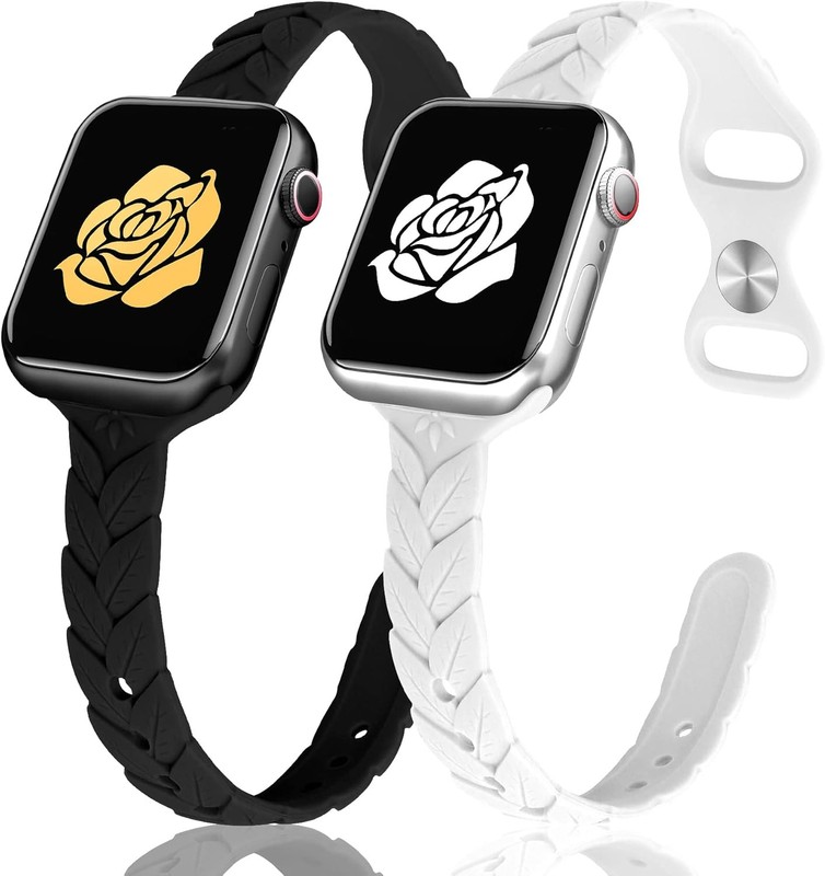 JR.DM 2 Pack Engraved Silicone-Bands Compatible with Apple Watch Band 38mm 40mm