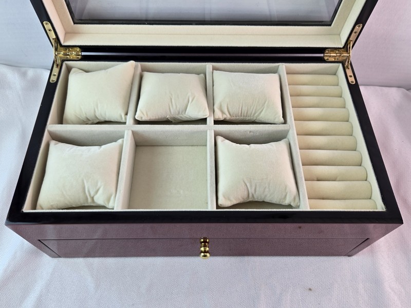 Red Luxury Wooden Watch Box for 12 Watches/Bracelets, Rings W/9 Pillows 15x9x6 gallery