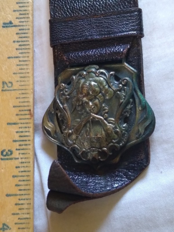 Antique Art Nouveau Style Woman Metal Watch Fob With Leather Strap. gallery
