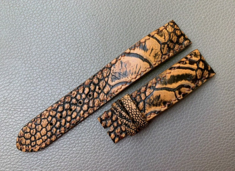 Real Brown Nubuck Ostrich Leather Watch Strap Buckle Custom Watch Band Handmade