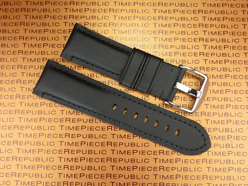 New 24mm Black Leather Kevlar Strap X TOILE Fabric Tang Watch Band for PANERAI