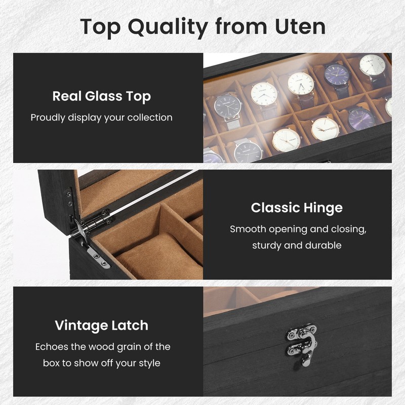 12 Slots Solid Wood Watch Box - Watch & Jewelry Storage Display Case, Gift gallery