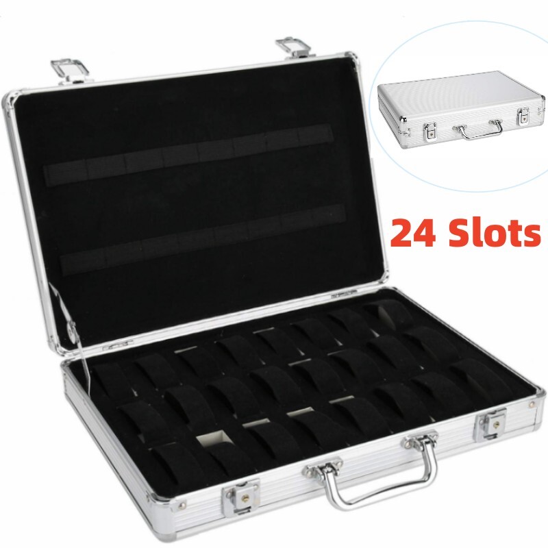 Aluminum Watch Case 24 Grids Briefcase Storage Box Watches Collectors Display