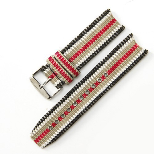 For Burberry 7600 7601 7602 Nylon Canvas Watch Band Genuine Leather Strap 22mm