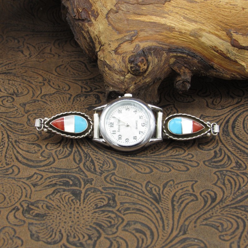 *Zuni Sterling Silver Multi Stone Inlay Watchband