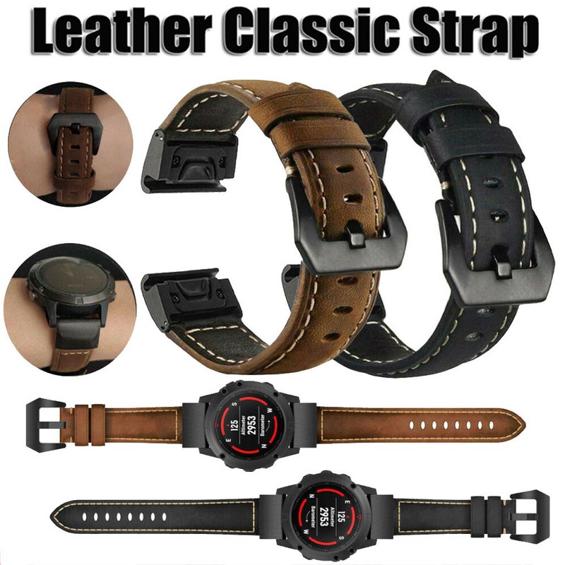 Genuine Leather Band For Garmin Fenix 7X 7 Solar 6X 6 Pro 5 5X Quick Fit Strap