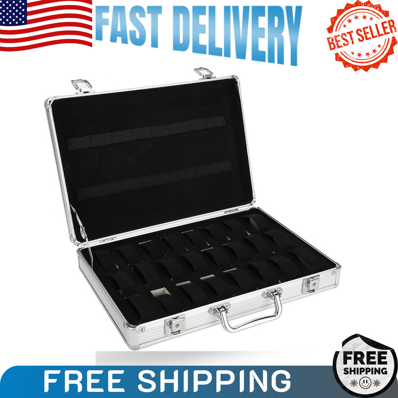 NEW Watch Box Organizer 24 Slot Aluminum Alloy Display Case Lock Portable