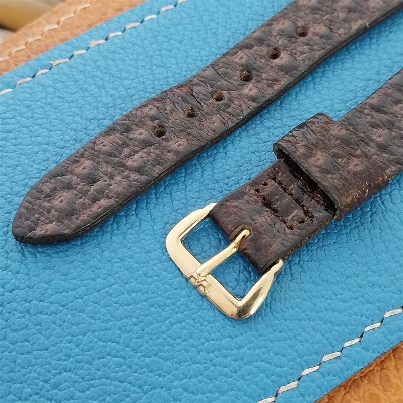 Vintage 18mm Wyler Unused 1960s Brown Leather Watch Band & Logo Buckle gallery