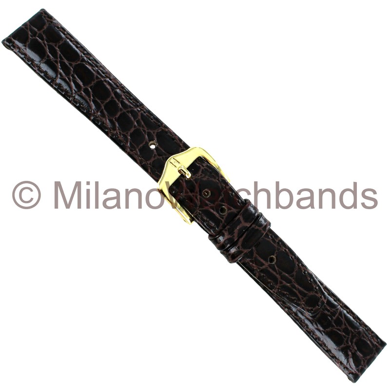 15mm Hirsch Brown Crococalf Handmade Padded Stitched Genuine Leather Band Reg