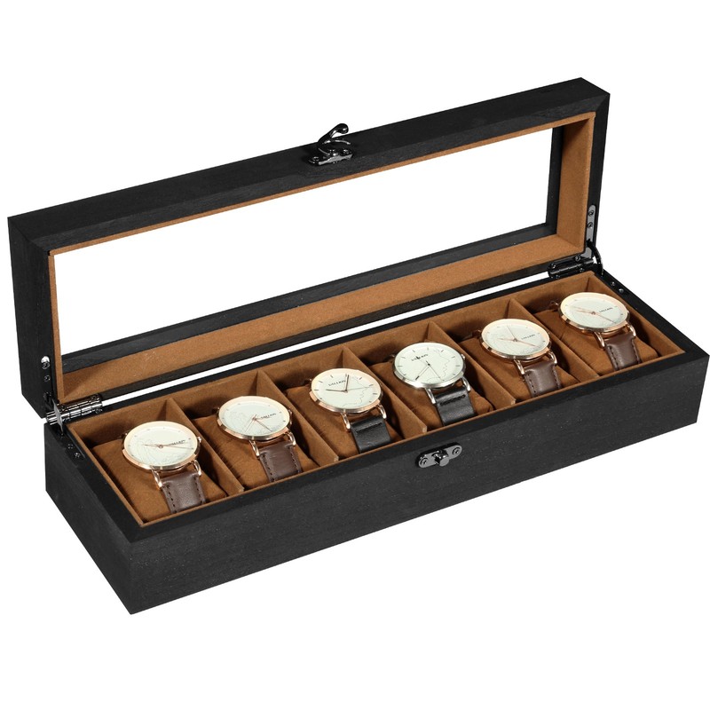 6 Slots Watch Box Solid Wood Watch Case Jewelry Organizer Display Case Gift gallery