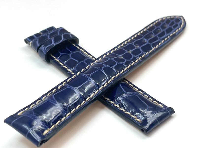 OEM Longines Genuine Alligator Glossy Navy 18mm Watch Strap No Buckle