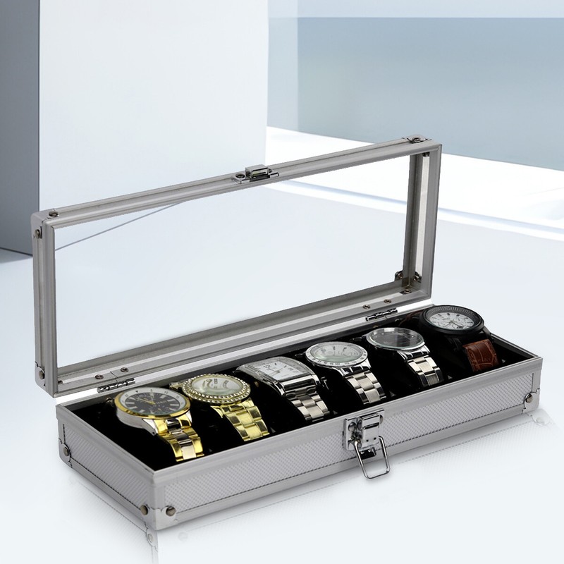 6-12 Slots Aluminium Alloy Wrist Watch Display Box Storage Holder Organizer Case gallery