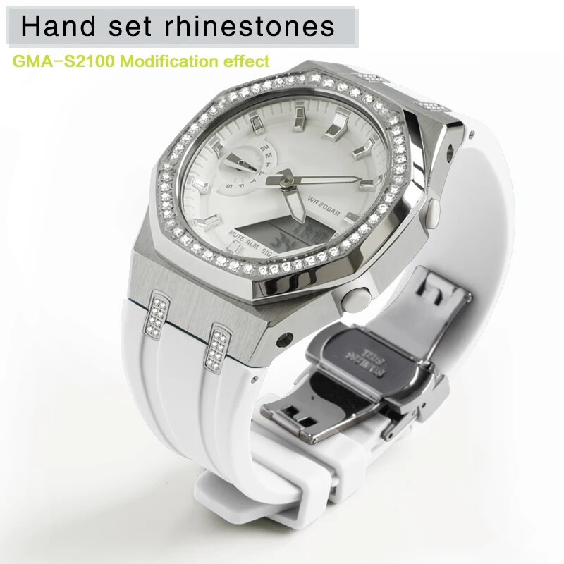 Diamond Steel Mod Kit Bezel Case Rubber Band for G-Shock GA2100 GMAS2100 GM2100 gallery