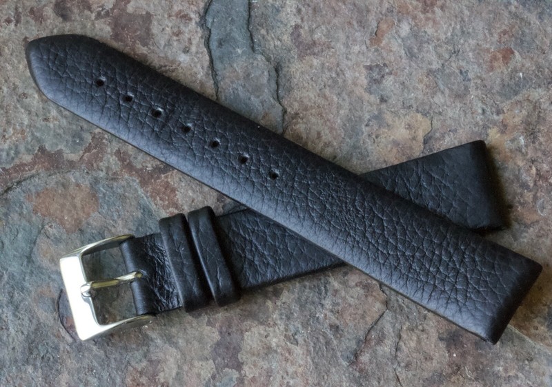 Matte black 18mm unstitched Genuine Calf textured vintage watch strap 1960s NOS