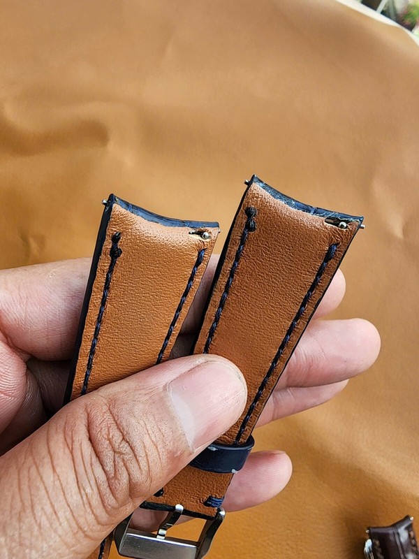 22/18 MM Dark Blue Genuine Real Leather Skin Watch Strap Band CURVED END gallery