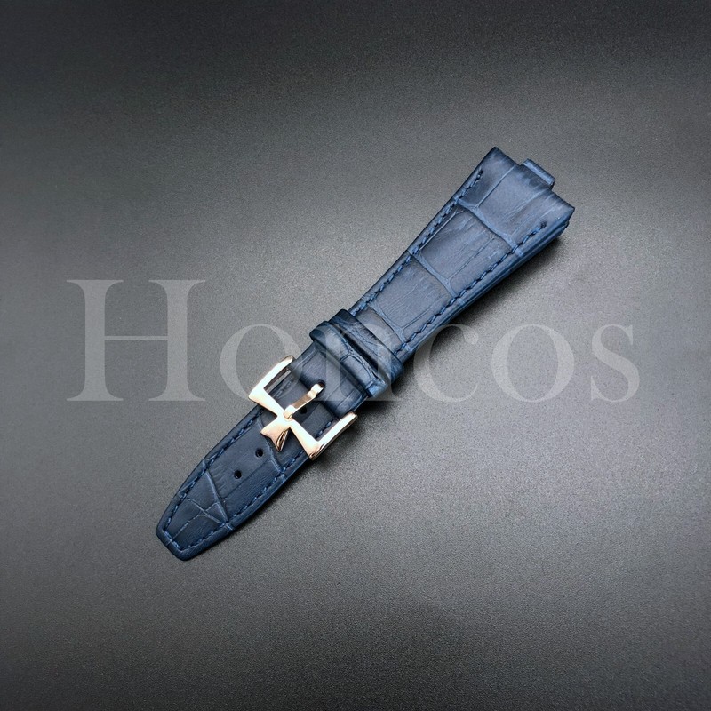 26X18MM D/Blue Genuine Leather Watch Strap Band Fits For VC Overseas Rose Buckle gallery