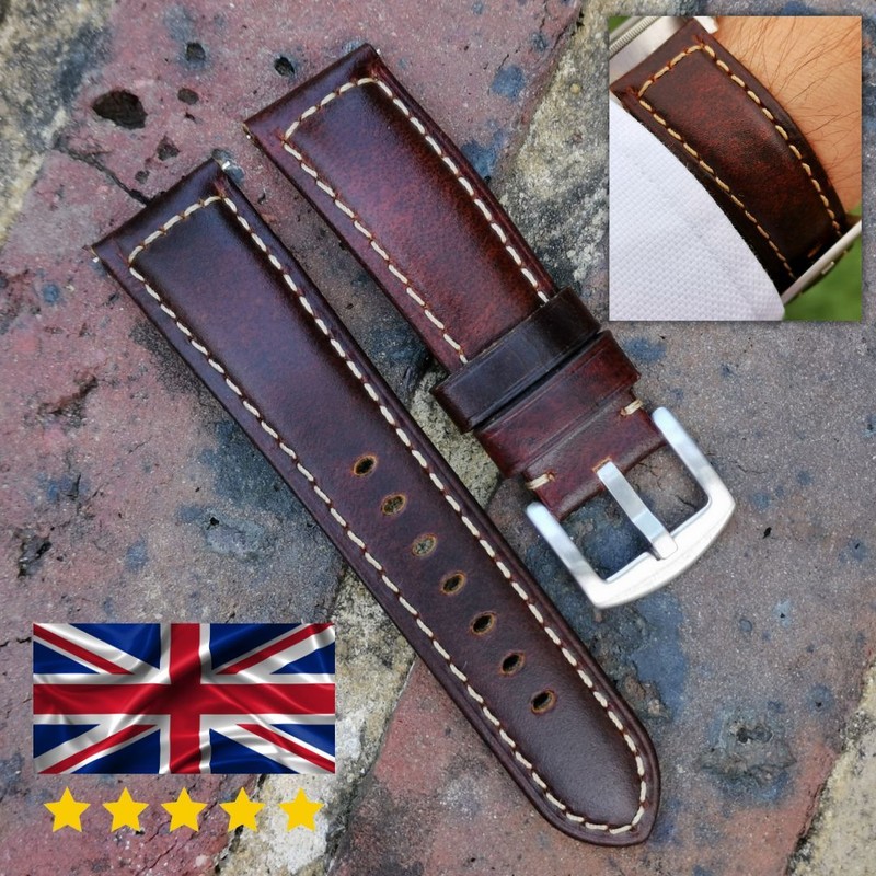 Handmade Tabaco Brown Leather Watch Strap 18mm 20mm 22mm 24mm Quick Release