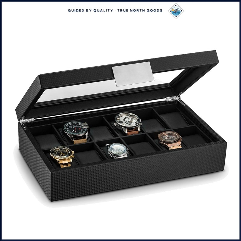 Contemporary Watch Box for Men with 12 Spacious Compartments and Durable Design