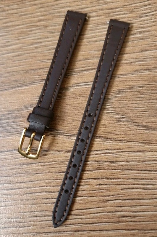 10mm VINTAGE APOLLO GENUINE CALF LEATHER BROWN WATCH STRAP, GOLD BUCKLE, NOS