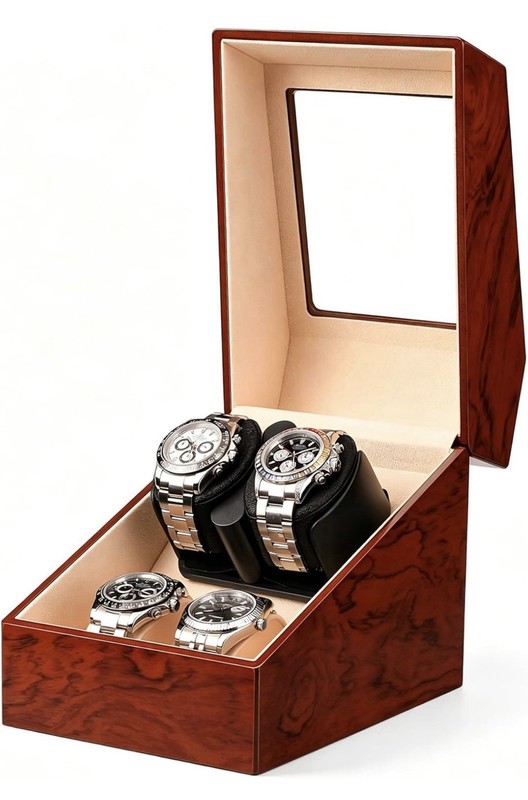 NEW Wooden 2 Automatic Watch Winder & 2 Storage Anti Magnetic Spinner Luxury