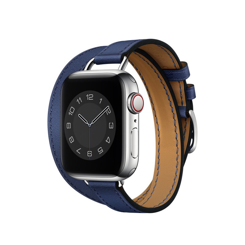 Slim Double Circle Leather Band Strap for Apple Watch 9 8 7 6 5 SE 40/44/41/45mm gallery