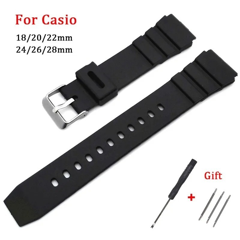Waterproof Silicone Watch Strap For Casio 18/20/22/24/26/28mm Sport Band Black