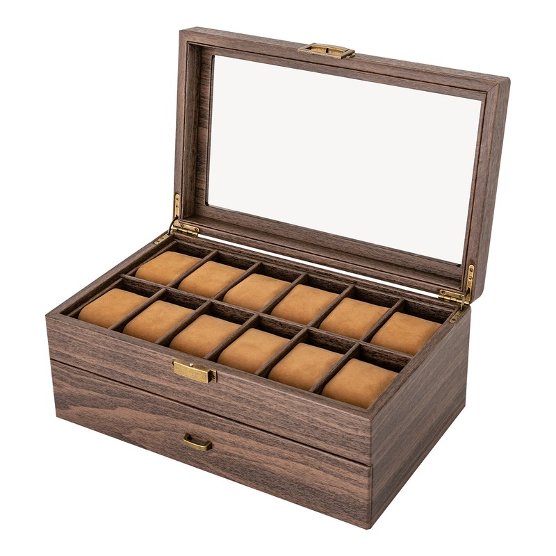 24 Slots Watch Box Watch Case Mens Jewelry Holder Watch Display Case w/ Drawer gallery