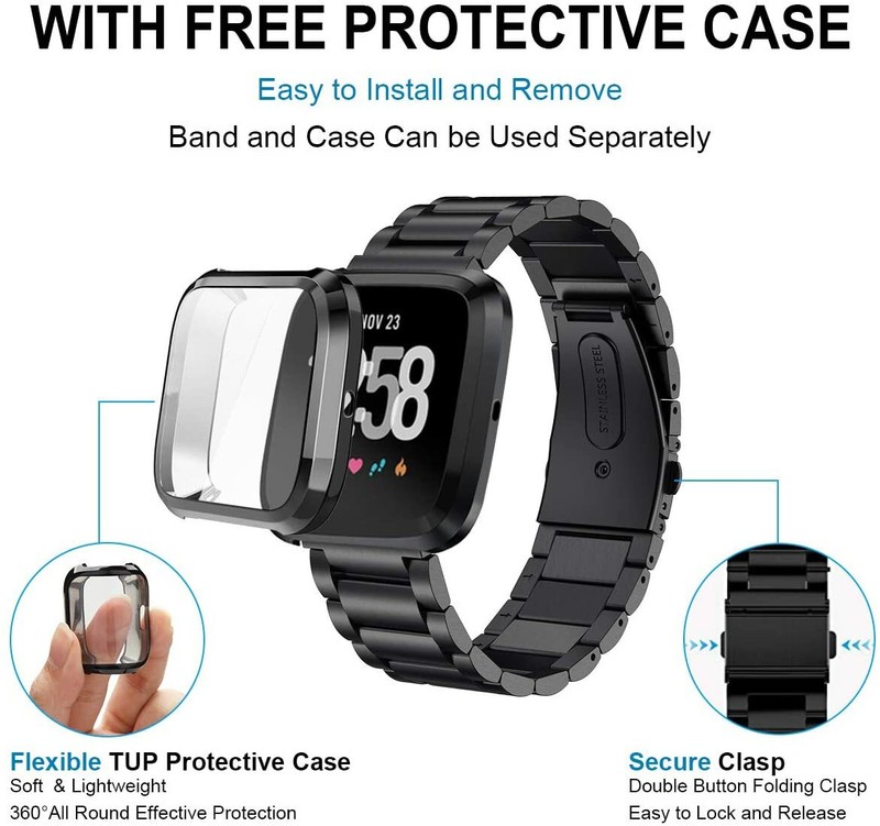 Stainless Steel Watch Band Wrist Strap +Case Cover For Fitbit Versa 2 /3/4/Sense gallery