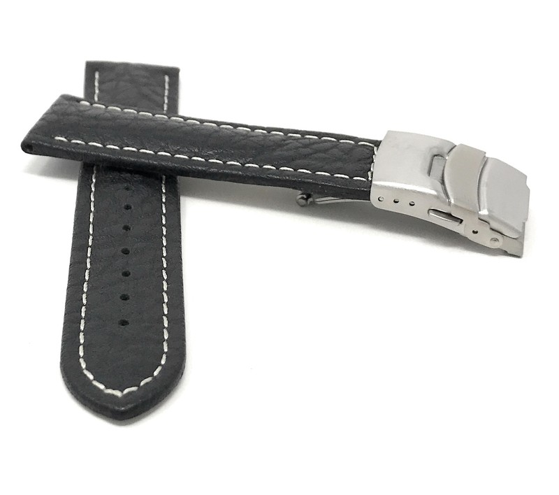 20mm Top Grain Leather Deployment Watch Band for Bulova Marine Star gallery