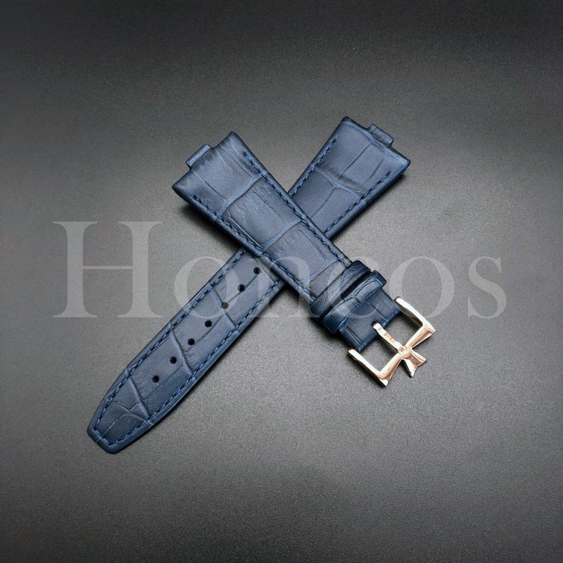 26X18MM D/Blue Genuine Leather Watch Strap Band Fits For VC Overseas Rose Buckle gallery