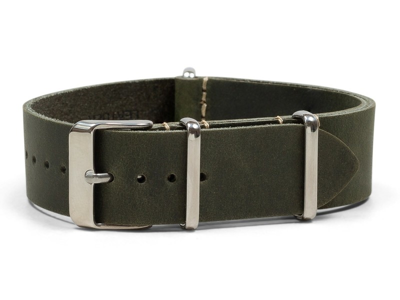 Army Green Oiled Leather One-Piece Watch Band – 18, 20, 22 or 24mm