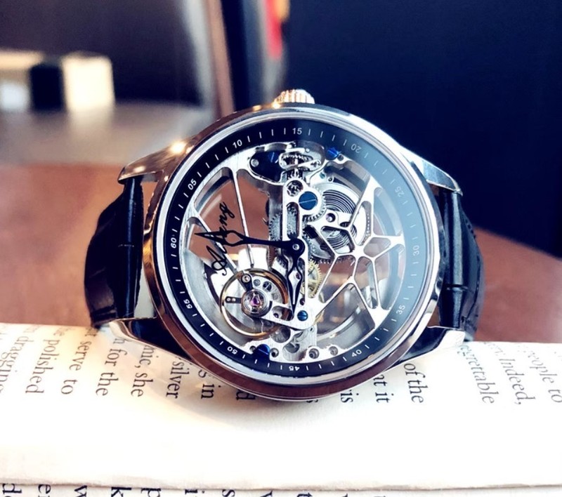 New Men’s Skeleton Auto-Mechanical Watch Leather Strap, 30M Water Resistant
