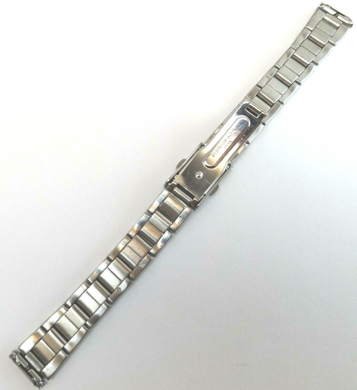 WHITE SILVER TONE Womens Stainless Steel Push Button Clasp 12-14mm Watch Band gallery