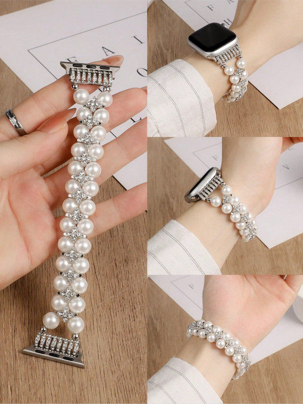 Pearl Bling Elastic Band For Apple Watch Bracelet 38-49mm Women Jewelry Strap gallery