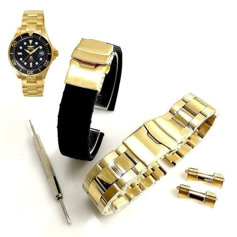 Pack of Steel and Silicone Gold Replacement Watch Band Invicta Pro Diver 10642