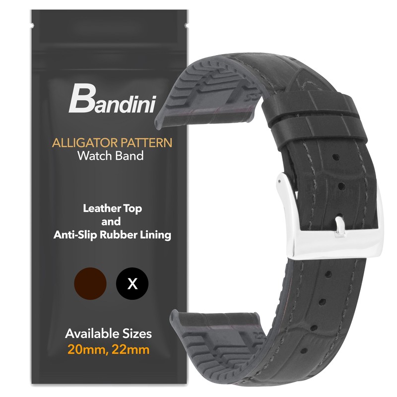20mm Leather / Rubber Alligator Pat. Watch Band for Hamilton Khaki Field