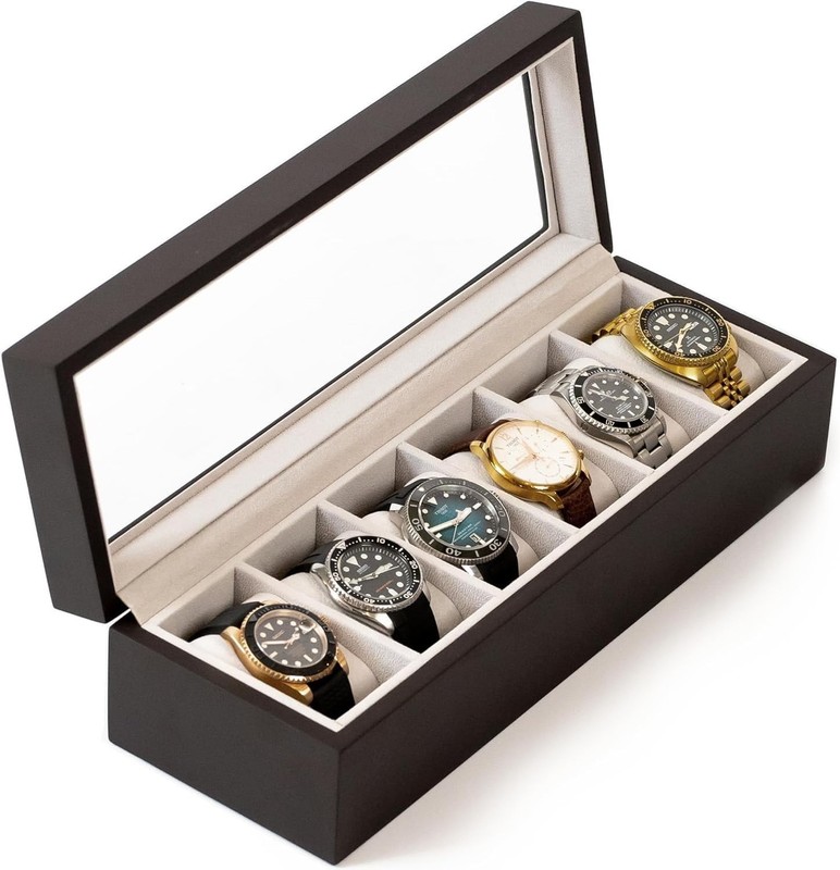 Stylish Lacquered Watch Box with 6 Compartments and Dimmable Glass Display gallery