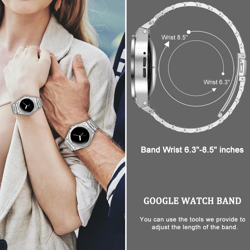 Stainless Steel Case & Bands for Google Pixel Watch 3/2/1 - Adjustable Metal Str gallery