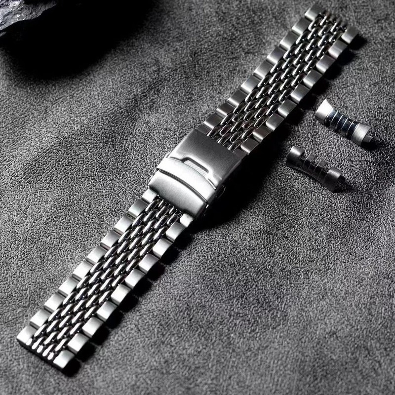 316L Stainless Steel Beads Rice Curved end Watch Band Bracelet Strap 20mm 22mm
