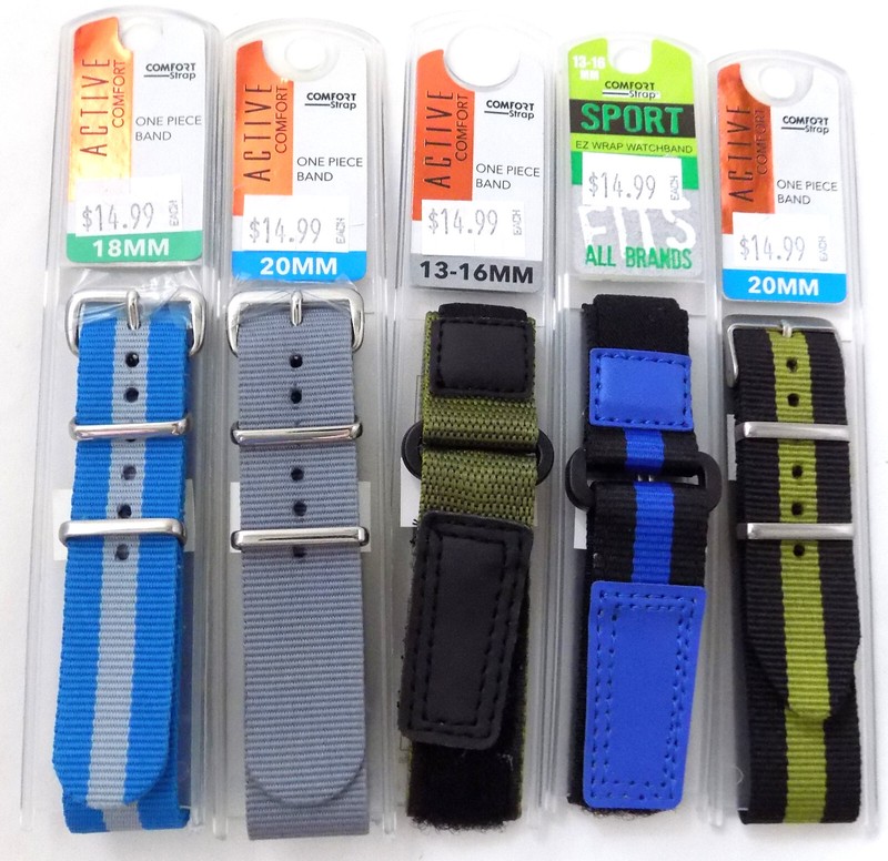 New 5 for 1 Nylon Sport Watch Band 13mm 14mm 15mm 16mm 18mm 20mm Blue Gray Black