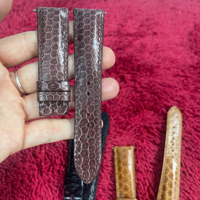22mm/18mm Brown Genuine Snake Leather Skin Watch Wrist Strap Band Buckle