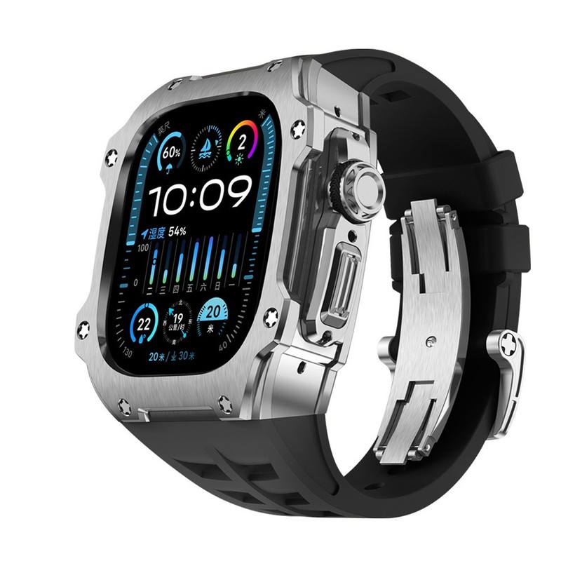 Stainless Steel Mod Kit Case For Apple Watch Ultra 3 2 1 49mm fluororubber Band