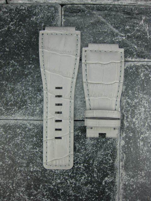 New 24mm Bell & Ross Leather Strap O Grey Watch Band for BR-01 BR-03 Gray