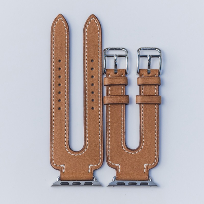 Apple Watch Hermes 38mm Fauve Barenia Double Strap Buckle Cuff NEW
