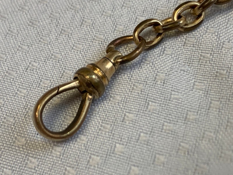 Vintage Gold Filled Pocket Watch Fob Vest Chain 11.25" Curb Chain Slider Charm gallery