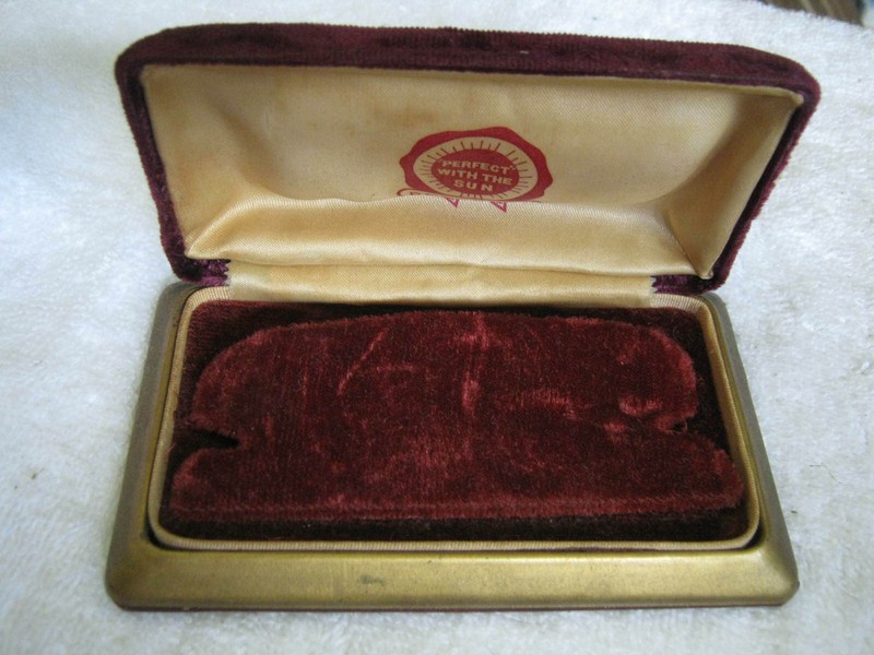 1940s PERFECTA Maroon Velvet Wristwatch Box, "Perfect with the Sun" 120mm x 70mm