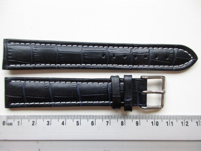 Midnight blue XXL alligator print Sport 20 MM white stitched leather watch strap