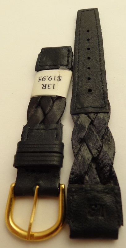 New Womens Made in France Black Braided Woven 13mm Watch Band Gold Tone Buckle gallery