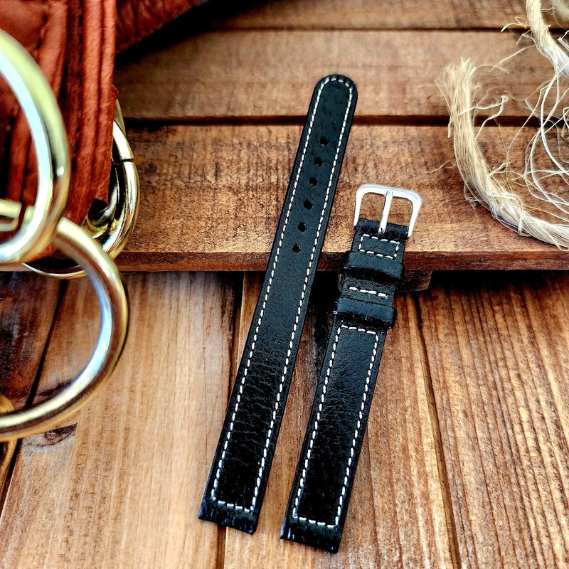 12mm Pigskin Watch band Genuine XL Ladies Black Brown Tan strap Silver or Gold