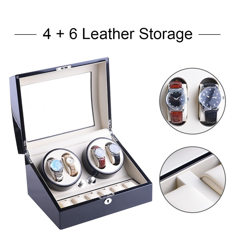 Crafted Leather Automatic Watch Winder 4+6 Storage Display Case Box Quiet Motor gallery